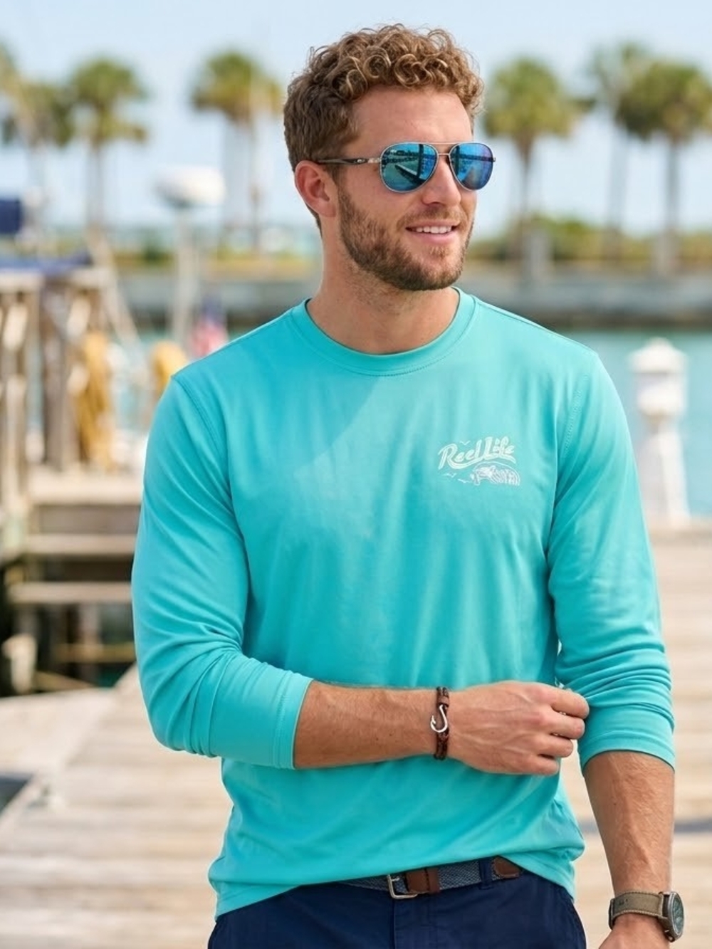 NWT Reel Life Jax Beach UV Sun Protection Shirt Mens XXL Long Sleeve Aqua Hydrom